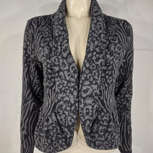 NWT Style & Co. black gray animal print cardigan jacket ladies Medium Petite - Picture 1 of 7